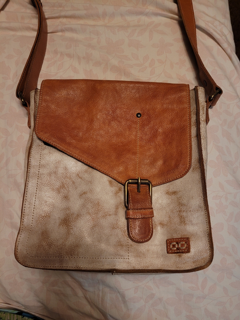 Bed Stu Two-Tone Leather Messenger Bag - Tan & Cream